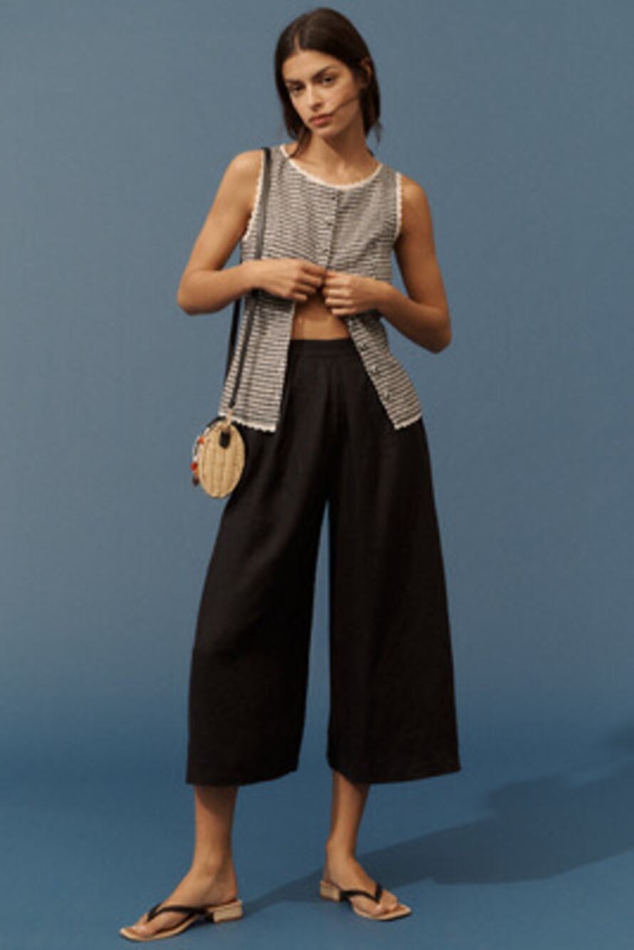 Anthropologie 100% Linen Wide-Leg Pants – Black